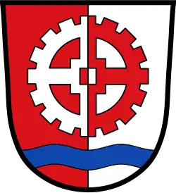 Kammrad in verwechselten Farben im Wappen der Stadt Gersthofen