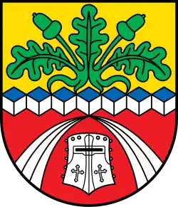 Hersehender Kübelhelm im Wappen von Halbs