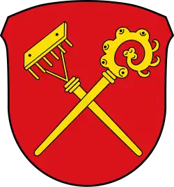 Rechen und Bischofsstab im Wappen von Mitteleschenbach, Bayern