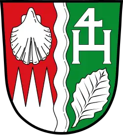 Ein silbernes Buchenblatt im Wappen von Markt Obersinn