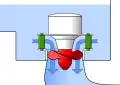DIVE-Turbine mit festen Laufrad­schaufeln: Der Generator sitzt direkt über der Turbine und ist komplett überspült