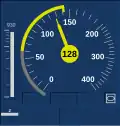 Bremsung innerhalb der Bremskurve (bei zulässigen 143&nbsp;km/h beträgt die tatsächliche Geschwindigkeit 128&nbsp;km/h.)