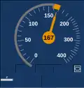 Tacho bei Überschreitung der zulässigen Geschwindigkeit (167 statt zulässiger 160&nbsp;km/h)