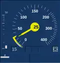 … ebenso 50&nbsp;m vor dem Ende der TSM (Sollkurve bei 30&nbsp;km/h).