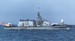 Sa’ar-4.5-Schnellboot mit SAR-Hubschrauber im Jahr 1985