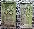 Grabplatten der Kirchen-Patrone in Dahl; rechts: Herman Diederich Carl von Degingk (†&nbsp;1742)