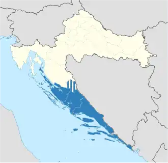 Dalmatien (dunkelblau) innerhalb Kroatiens