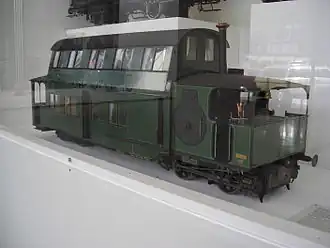 Modell des doppelstöckige Dampftriebwagen von Krauss von 1882