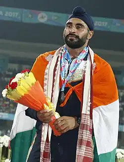 Davinder Singh – hier als Bronzemedaillengewinner der Asienspiele von 2017 – erreichte Platz&nbsp;zwölf