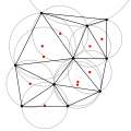 Delaunay-Triangulierung mit Umkreisen und deren Mittelpunkten