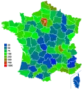 Bevölkerungsdichte nach Department, Die Diagonale du vide ist in blau