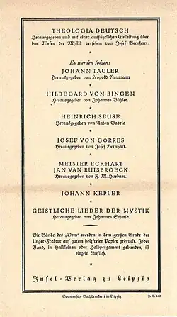 Prospekt „Der Dom“ (IV 442, Vor- und Rückseite) mit einer Liste der 13 erschienenen Titel