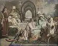 Ernst Stückelberg: Der Minnesänger Hadlaub (Gastmahl auf Manegg), Fresko, Zürich, 1884