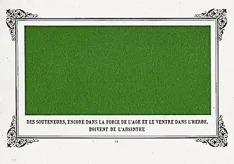 Des souteneurs, encore dans la force de l'âge et le ventre dans l'herbe, boivent de l'absinthe [Zuhälter, noch im besten Alter und mit dem Bauch im Gras, trinken Absinth]