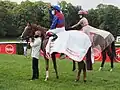 Miss Yoda mit Jockey Frankie Dettori nach dem Rennen auf dem Geläuf