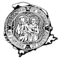 Dieses Dieburger Siegel ist ein Pfarrsiegel, dessen Petschaft noch vorhanden ist. Es zeigt die Apostel Petrus und Paulus, die seit vielen Jahrhunderten als Patrone der Pfarrkirche verehrt werden. Es wurde Anfang des 20. Jahrhunderts von der Pfarrgemeinde verwendet.