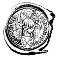 Dieses Siegel ist das älteste bekannte Siegel eines Dieburger Pfarrers. Es stammt aus dem Jahre 1402. Der Name des Pfarrers ist Johann Henle. Die Umschrift lautet: S. (Sigillum) johannis henlen plbni (plebani) d. h. Siegel des Pfarrers Johann Henle. Warum er gerade Gabel und Schippe im Wappen führt und welchen Heiligen das Bild über dem Schildhaupt darstellt, ist unbekannt.