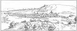 Historische Darstellung des unbewaldeten Scheibenberges von Wilhelm Dillich (um 1626/29)