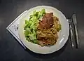 Dibbelabbes (rheinfränkisch) / Dipbelapbes (moselfränkisch) mit Salatbeilage