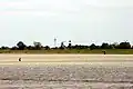 Ditzum vom anderen Ufer der Ems in Emden-Borssum aus gesehen, im Hintergrund der Fernsehturm in Leer-Nüttermoor