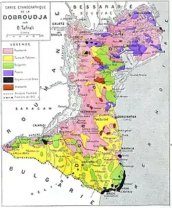 Ethnografische Karte der Dobrudscha in einer französischen Darstellung aus dem Jahr 1918