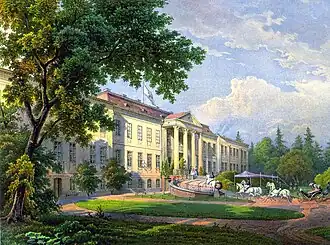 Schloss Dönhoffstädt, 1856, Lithographie nach dem Aquarell von August Behrendsen, Sammlung Alexander Duncker