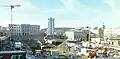 Baufortschritt Januar 2016, der B7-Tunnel (Mitte) verläuft parallel zur Schwebebahn (rechts) auf dem Niveau der Wupper