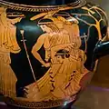 Darstellung des Tods des Orpheus auf einer antiken attischen rotfigurigen Vase