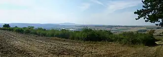Blick vom Grünstadter Berg auf das Eisenberger Becken mit Eisenberg (links) und den Donnersberg