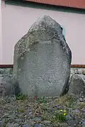 Grabstein des 1712 verstorbenen Rittmeisters von Wal(l)witz, Dorfkirche Vogelsdorf