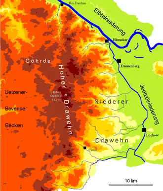 Höhenprofil des Kerngebietes von Göhrde und Drawehn