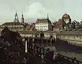 Die Saturnbastei mit dem Wilschen Tor von Canaletto, im Hintergrund das Adamsche Haus.