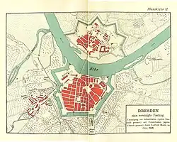 Karte von Dresden 1549 mit dem Queckbrunnen vor der Stadt