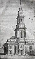 Ausgeführter Entwurf zum Kirchturm im Stil des Klassizismus