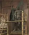 Die Herzogin an der Statue Jeanne d'Arc ihres Lehrers Falguière arbeitend, Gemälde von Adolphe Demange, 1900.