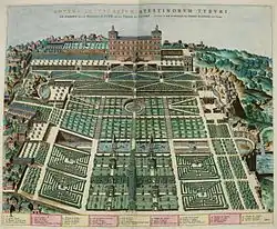 Garten der Villa d’Este, Tivoli, um 1570. Plan von Étienne Dupérac.