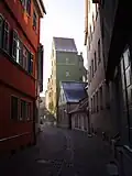 Blick durch die Adlerstraße zum Schlauchturm