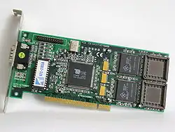 Grafikkarte mit Tseng ET6000 und 2 MB MDRAM als Grafikspeicher (erweiterbar auf 4 MB über zwei PLCC-Sockel)