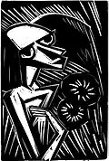 Linolschnitt, Frau mit Blumen, 1920