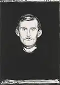 Selbstbildnis mit Skelettarm (1895), Lithografie, 45,8 × 31,9 cm, Nationalgalerie Prag