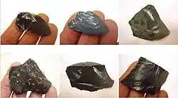 Gruppe mit sechs Fotos von Handwerkzeugen aus vulkanischem Glas
