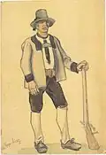 Bauer in Tracht mit Stutzen