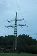 Ehemaliger Abzweigmast an der Gomaringer Schleifenmühle, an dem die Anlage 0704 endete, im Jahr 2011