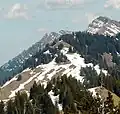 Eineguntkopf (Bildmitte) vom Falken; Rindalphorn und Hochgrat dahinter; östlicher Falkenkopf davor