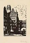 Burgplatz Leipzig Linolschnitt