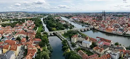 Luftbild der Regensburger Altstadt