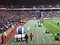 Die achtspurige 100-Meter-Kunststoffbahn im Stadion.