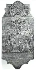 Wappengeschmücktes Epitaph des Gottschalk von Kleinow († 1549) und seiner Ehefrau Margarethe von Bassewitz († 1553), vormals alte Kirche zu Klenow, dann Kirche zu Ludwigslust