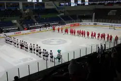 Aufstellung der Mannschaften aus Deutschland und Belarus bei der U20-Junioren-Weltmeisterschaft der Division IA 2012
