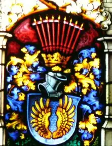 Wappen als Bemalung eines Kirchenfensters in Ahorn (1916)